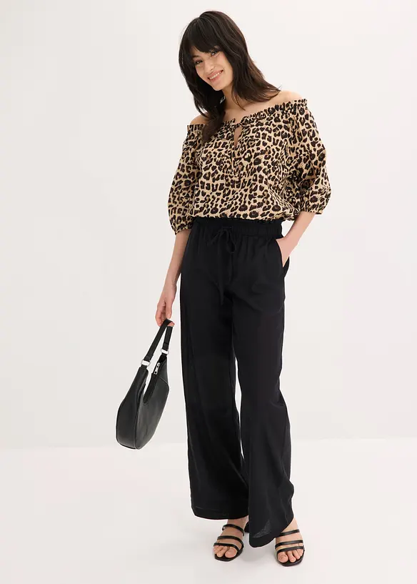 Bukse i lett linblanding med vide ben, bonprix