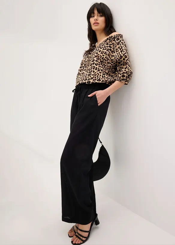 Bukse i lett linblanding med vide ben, bonprix