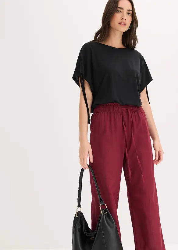 Bukse i lett linblanding med vide ben, bonprix