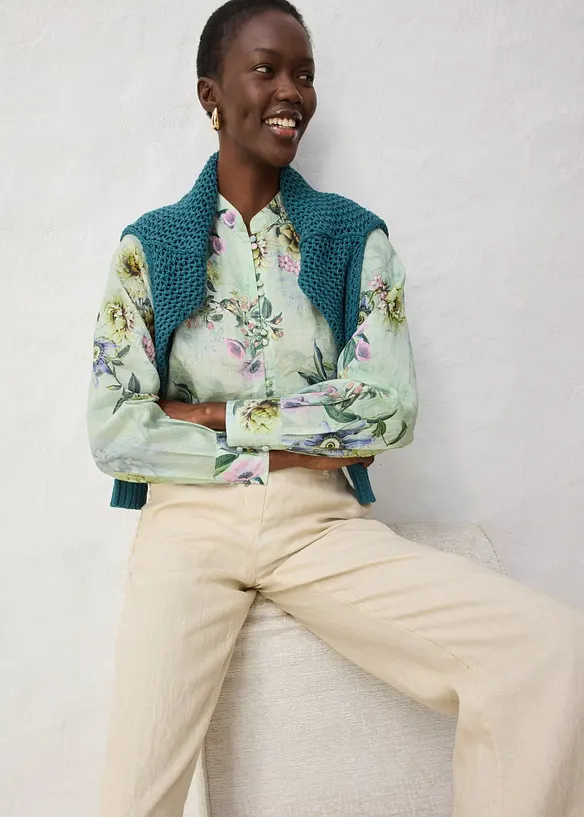 Volangbluse i kj&oslash;lende rami-materiale, bonprix