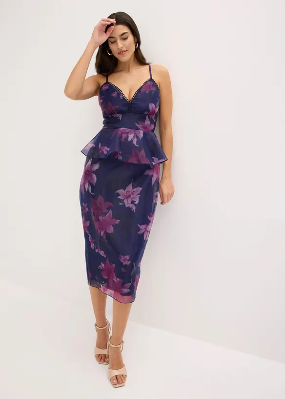 Cocktailkjole i tynn tyll med detaljer i heklet stil, bonprix