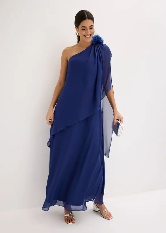 Selskapskjole i tynn chiffon med blomsterapplikasjon, bonprix