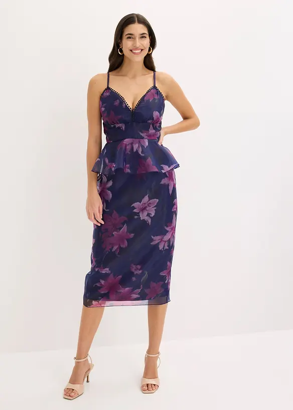 Cocktailkjole i tynn tyll med detaljer i heklet stil, bonprix