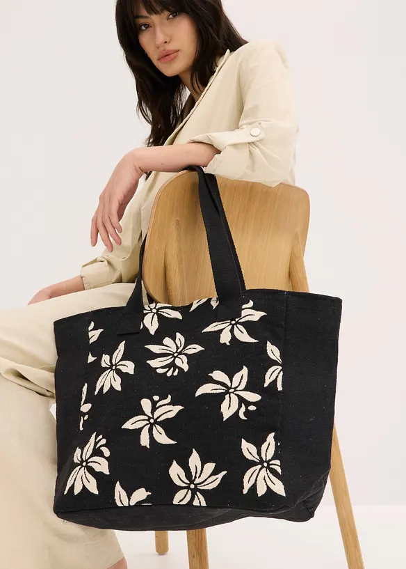 Shopper i blomstrete kanvas, bonprix