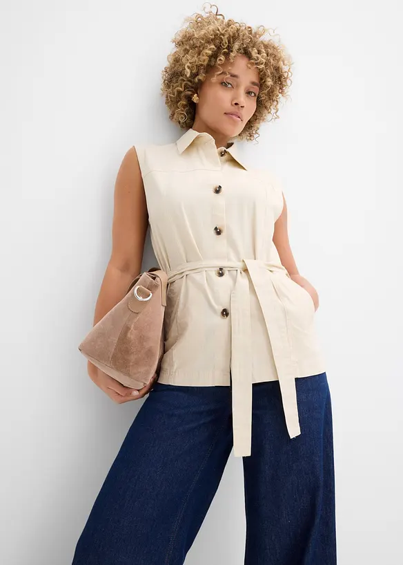 Bomullsvest med belte, bonprix