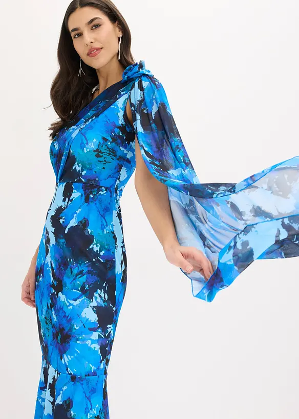 Selskapskjole i one shoulder-modell med blomsterapplikasjon, bonprix