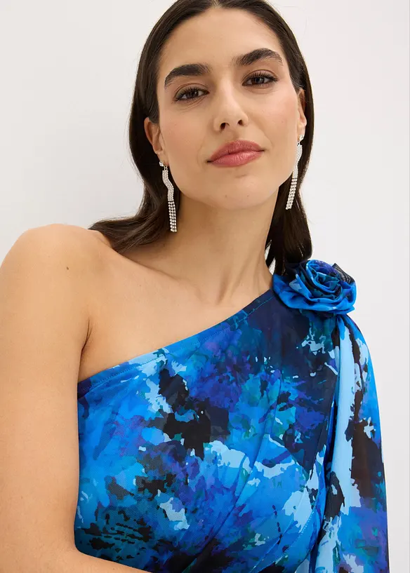 Selskapskjole i one shoulder-modell med blomsterapplikasjon, bonprix