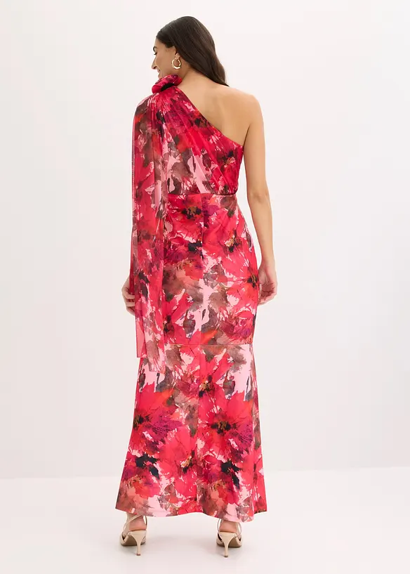 Selskapskjole i one shoulder-modell med blomsterapplikasjon, bonprix