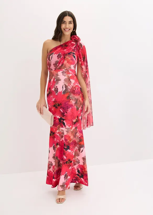 Selskapskjole i one shoulder-modell med blomsterapplikasjon, bonprix