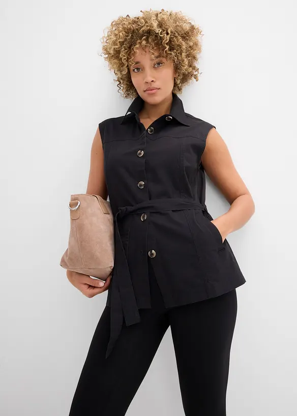 Bomullsvest med belte, bonprix