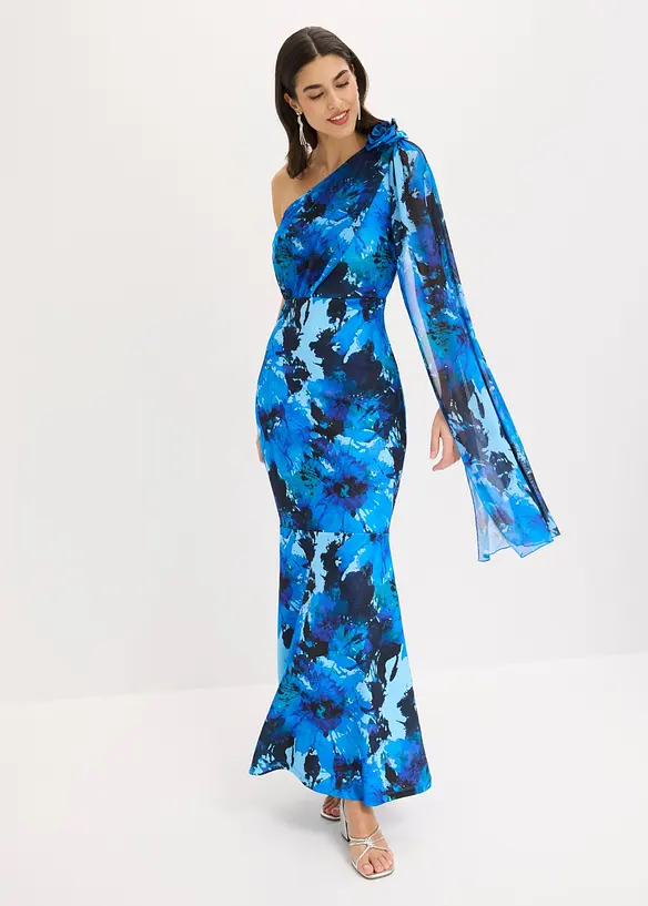 Selskapskjole i one shoulder-modell med blomsterapplikasjon, bonprix