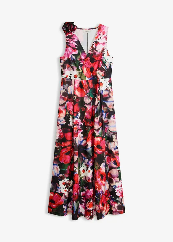 Selskapskjole i strukturert krepp med blomsterapplikasjon, bonprix