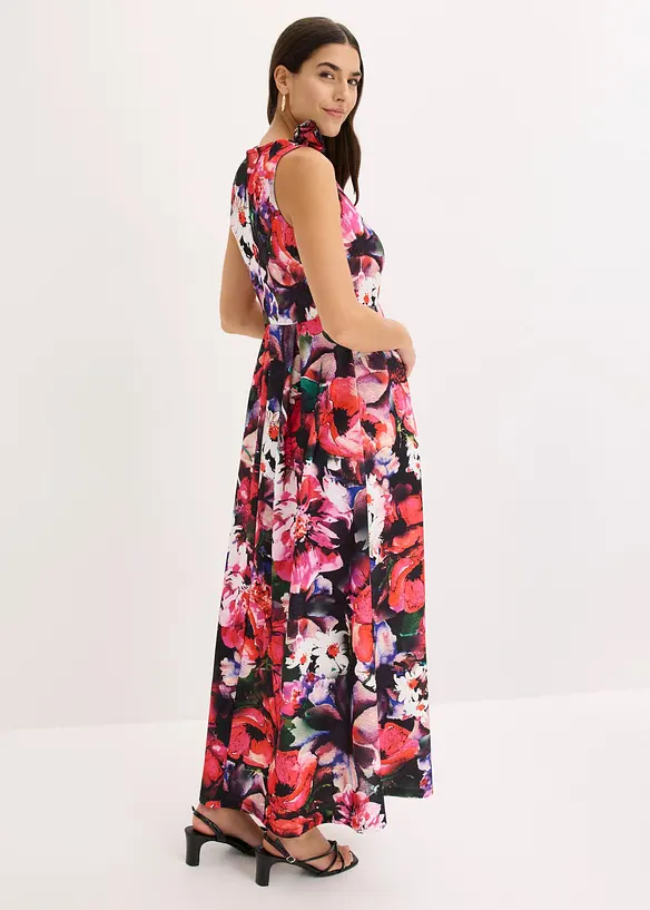 Selskapskjole i strukturert krepp med blomsterapplikasjon, bonprix