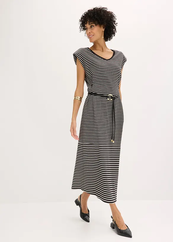 Stripete jerseykjole med regulerbar midje, bonprix