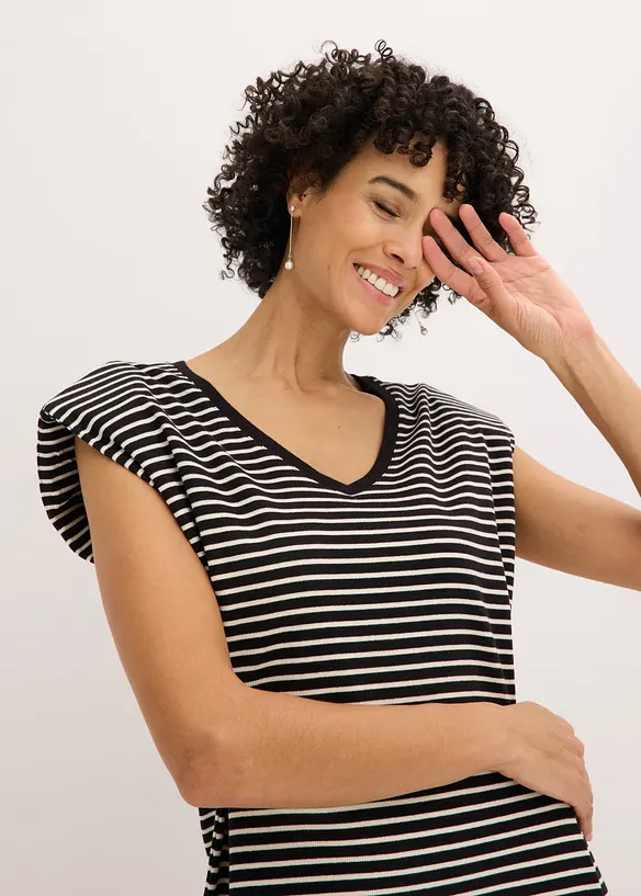 Stripete jerseykjole med regulerbar midje, bonprix