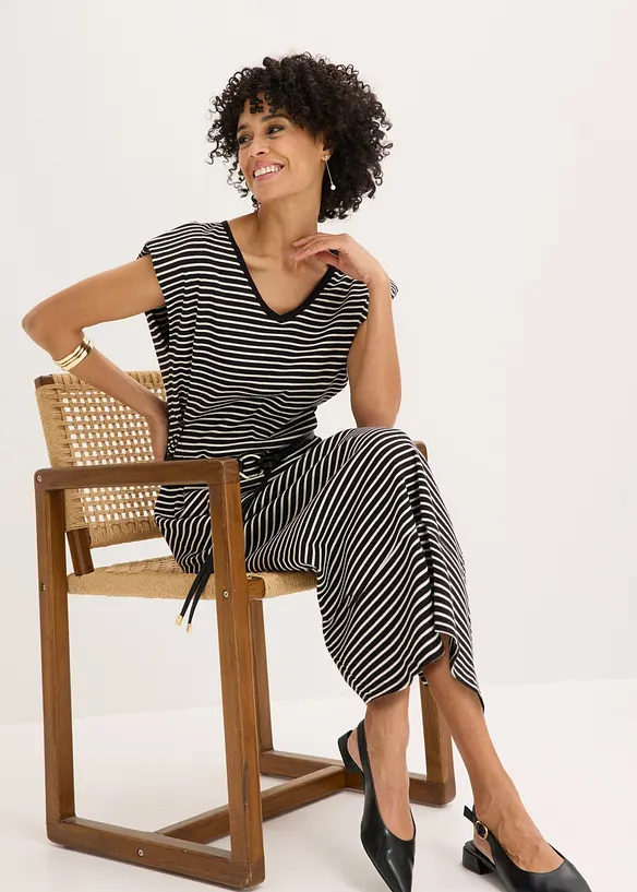 Stripete jerseykjole med regulerbar midje, bonprix