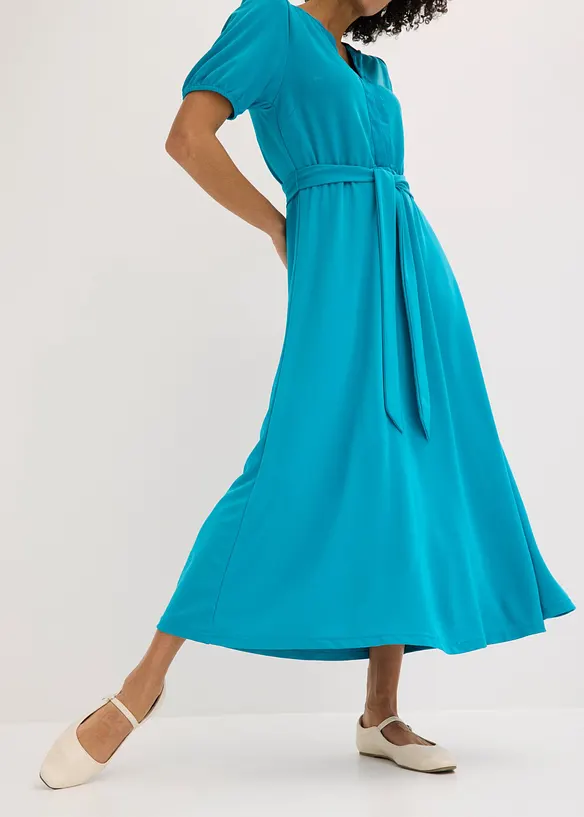 Midikjole i viskose-pik&eacute; med knytebelte, bonprix