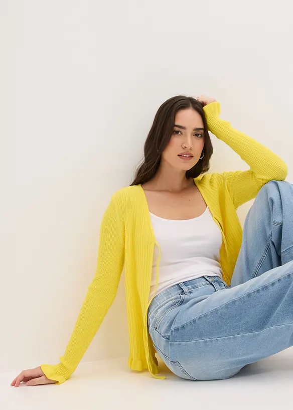 Finstrikket cardigan i bomullsmiks, bonprix