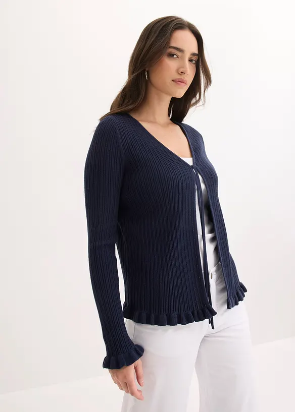 Finstrikket cardigan i bomullsmiks, bonprix