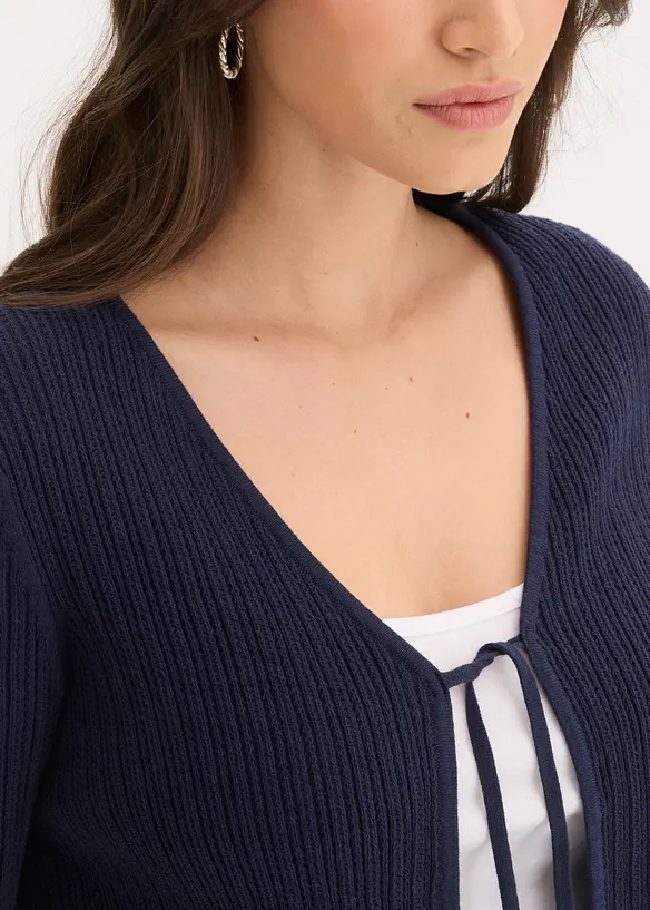 Finstrikket cardigan i bomullsmiks, bonprix