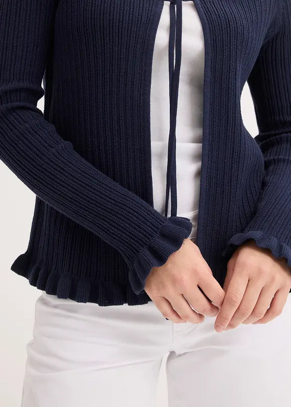 Finstrikket cardigan i bomullsmiks, bonprix