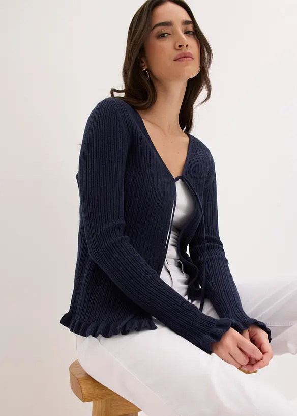 Finstrikket cardigan i bomullsmiks, bonprix