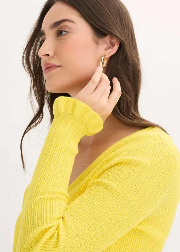 Finstrikket cardigan i bomullsmiks, bonprix