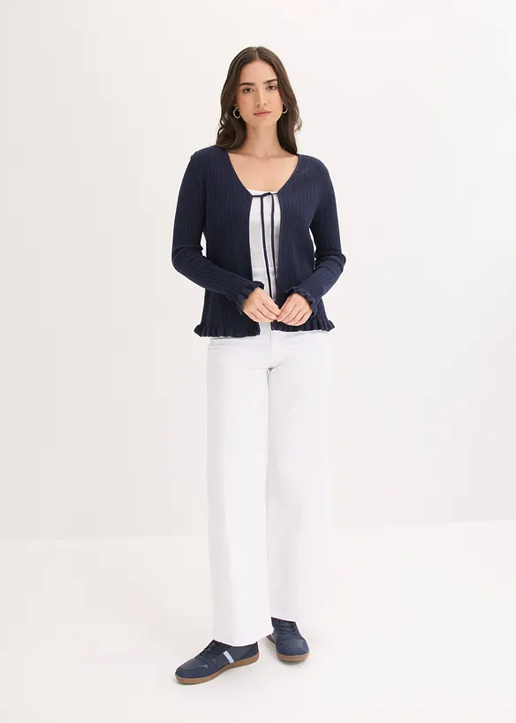 Finstrikket cardigan i bomullsmiks, bonprix