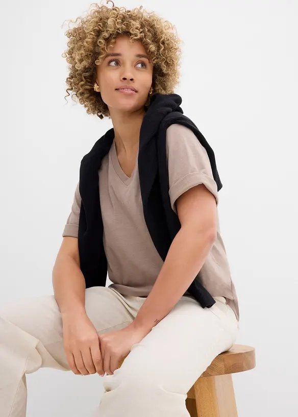 Boxy topp i flammegarn i 100% &oslash;kologisk bomull (2-pack), bonprix