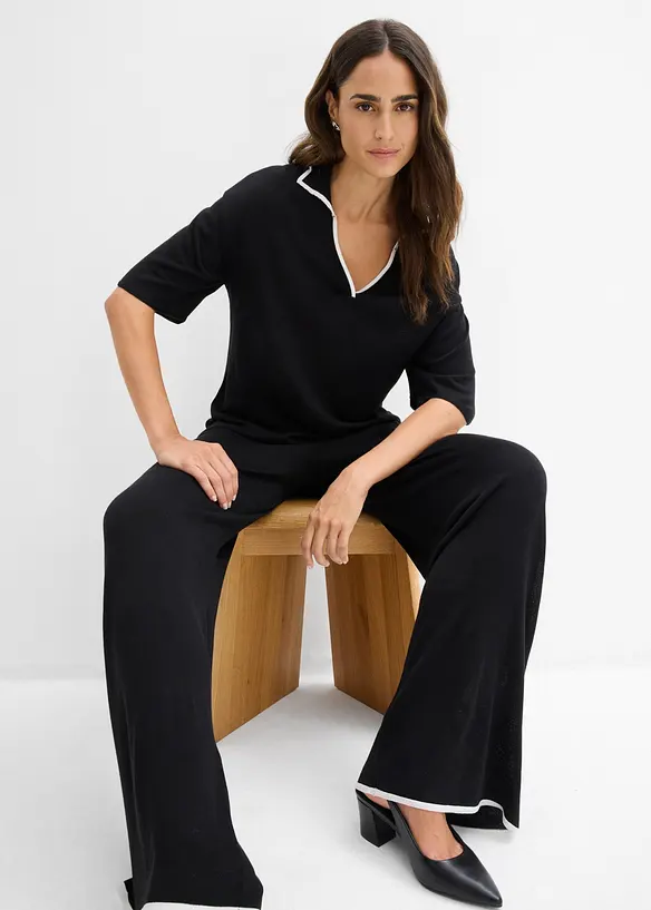 Finstrikket genser i viskosemiks med krage, bonprix