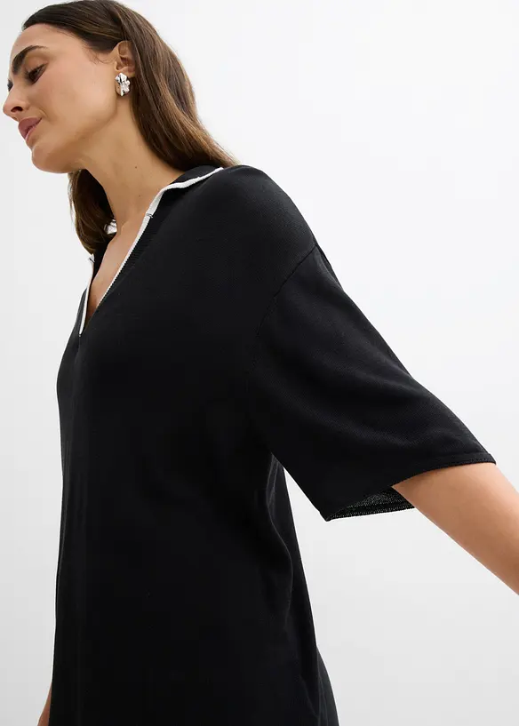 Finstrikket genser i viskosemiks med krage, bonprix