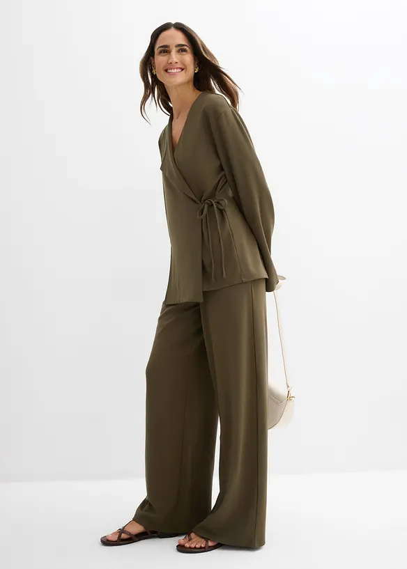 Bluse i viskosemiks med knyteb&aring;nd, bonprix