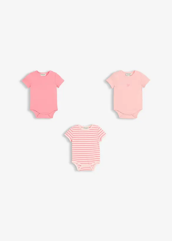 Kortermet body i &oslash;kologisk bomull (3-pack), bonprix