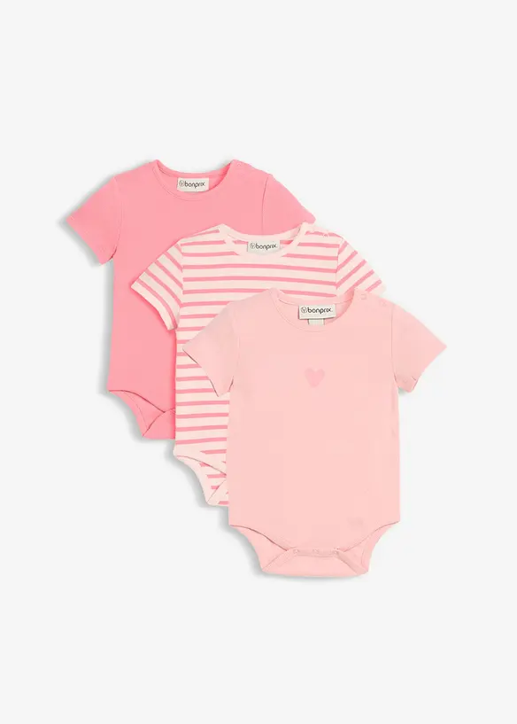 Kortermet body i &oslash;kologisk bomull (3-pack), bonprix