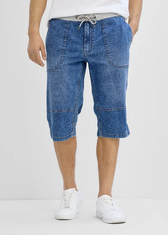 Lang pull on-bermudashorts i lett denim med stretchlinning, Relaxed Fit, bonprix