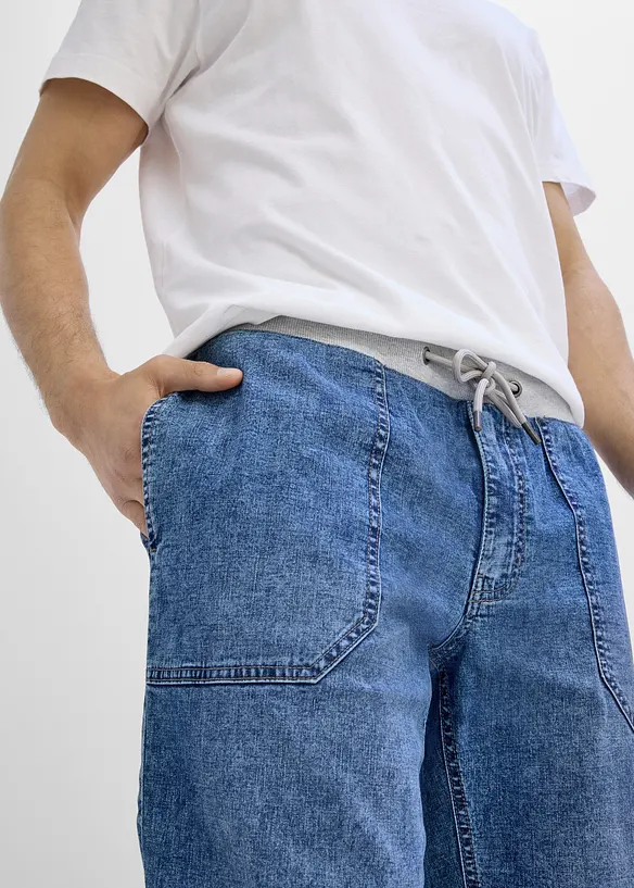 Lang pull on-bermudashorts i lett denim med stretchlinning, Relaxed Fit, bonprix