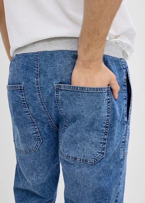 Lang pull on-bermudashorts i lett denim med stretchlinning, Relaxed Fit, bonprix