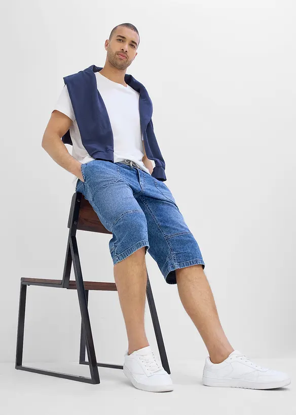 Lang pull on-bermudashorts i lett denim med stretchlinning, Relaxed Fit, bonprix