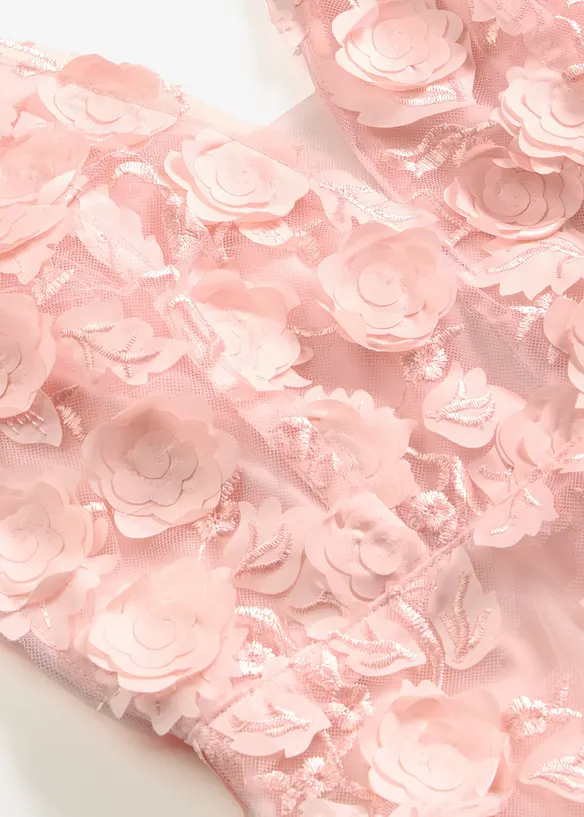 Maxikjole i fin tyll med applikerte blomster, bonprix