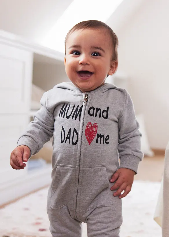 Jerseyoverall med glidel&aring;s og hette, bonprix