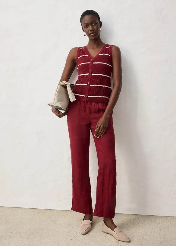 Strikket vest med lin og hullm&oslash;nster, bonprix