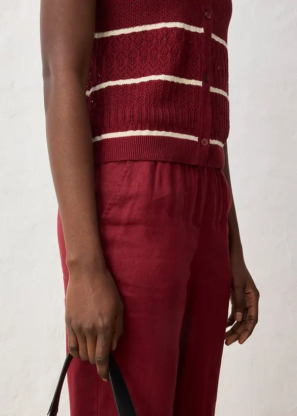 Strikket vest med lin og hullm&oslash;nster, bonprix