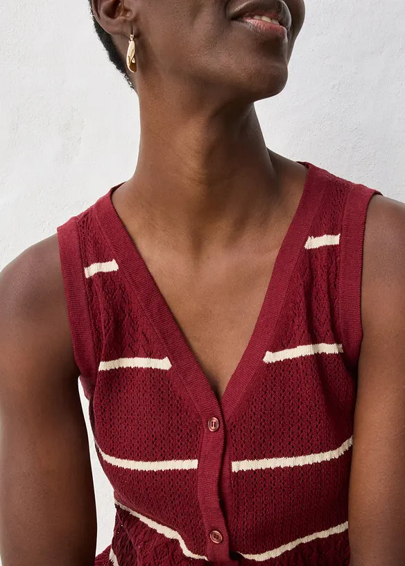 Strikket vest med lin og hullm&oslash;nster, bonprix