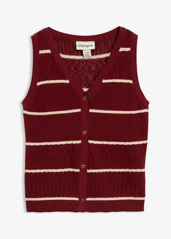Strikket vest med lin og hullm&oslash;nster, bonprix