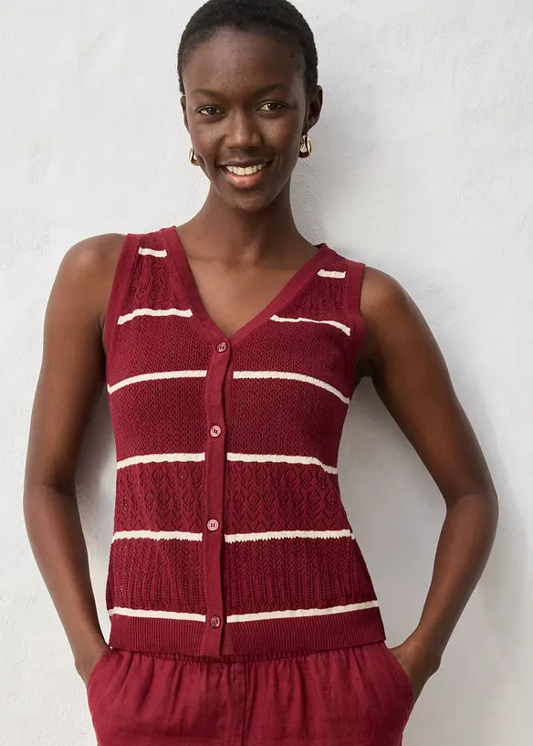 Strikket vest med lin og hullm&oslash;nster, bonprix