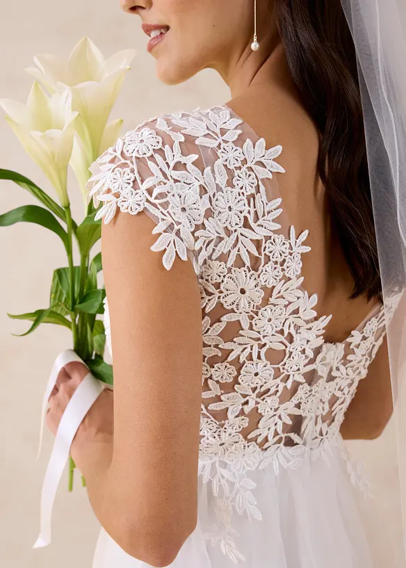 Brudekjole i fin tyll med blonder, bonprix