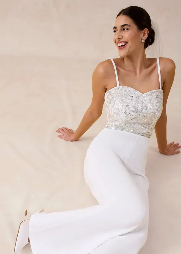 Jumpsuit i strukturert krepp med perlebroderier, bonprix