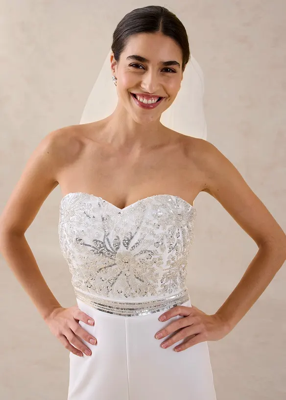 Jumpsuit i strukturert krepp med perlebroderier, bonprix