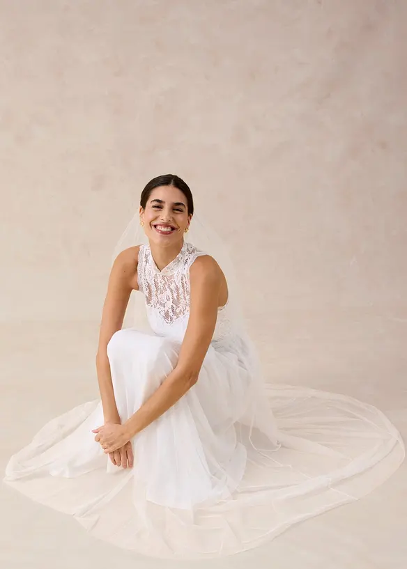 Brudekjole i tyll og blonde, bonprix