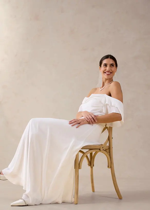 Brudekjole i lett chiffon med drapering, bonprix